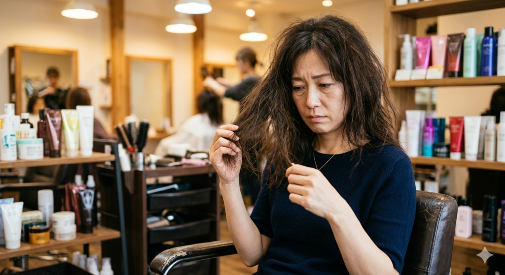 縮毛矯正に疲れた女性