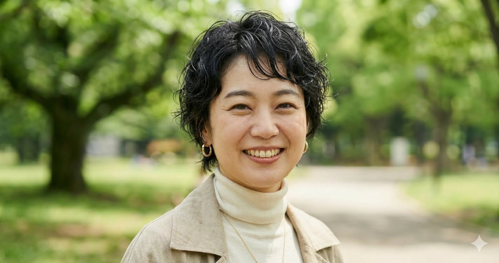 くせ毛活かしのショートヘアスタイルの女性の写真