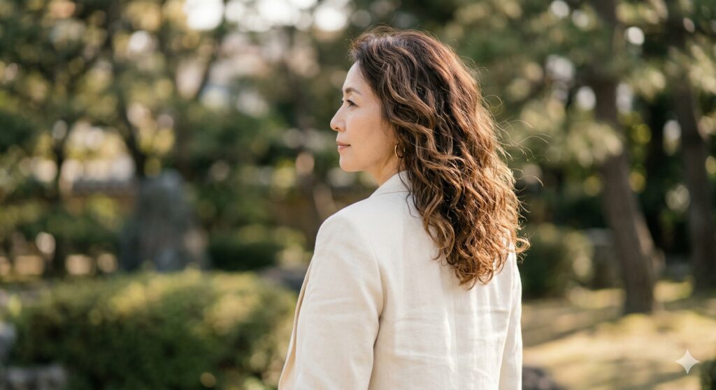 くせ毛活かしと白髪ぼかしが完成した５０代女性画像