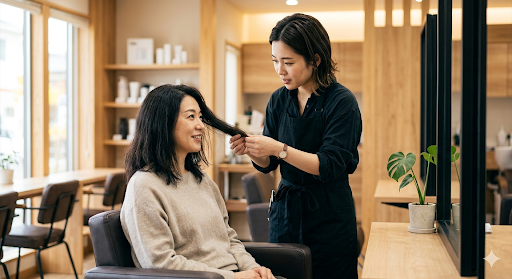 丁寧なカウンセリングをしている美容師画像