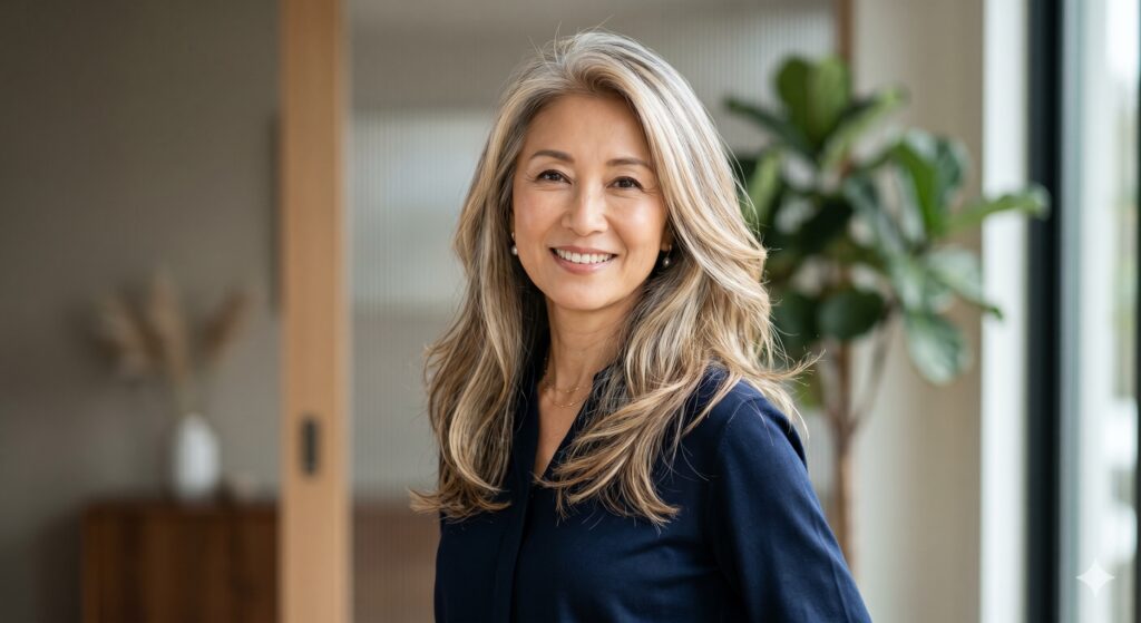 白髪ぼかしが完成した50代女性の画像