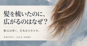 髪を梳いたのに広がるのはなぜ？根元と毛先の毛量バランスを解説する記事のアイキャッチ